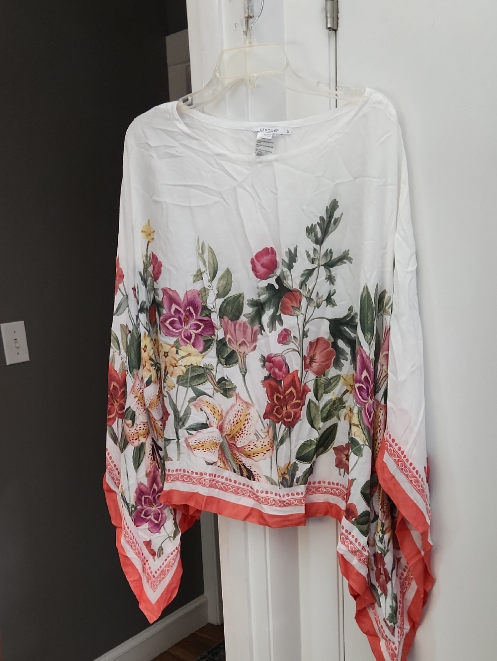 Chico's White Rayon Poncho  - Classic Solid